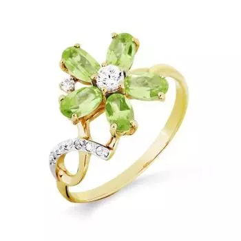 Кольцо с хризолитами и фианитами Линии Любви