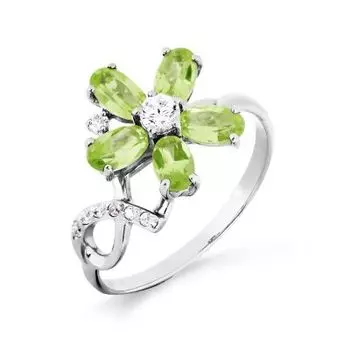 Кольцо с хризолитами и фианитами Линии Любви