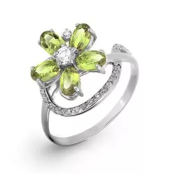 Кольцо с хризолитами и фианитами Линии Любви