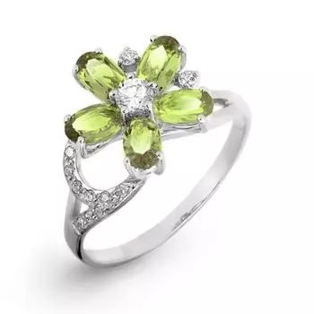 Кольцо с хризолитами и фианитами Линии Любви