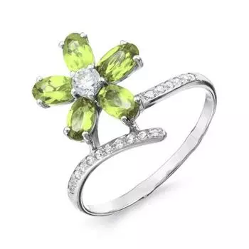 Кольцо с хризолитами и фианитами Линии Любви