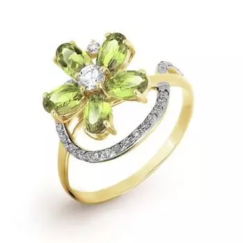 Кольцо с хризолитами и фианитами Линии Любви