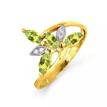 Кольцо с хризолитами и фианитами Линии Любви