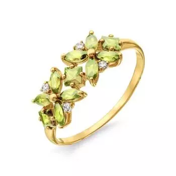 Кольцо с хризолитами и фианитами Линии Любви