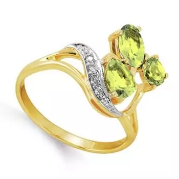 Кольцо с хризолитами и фианитами Линии Любви