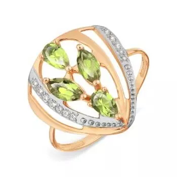 Кольцо с хризолитами и фианитами Линии Любви