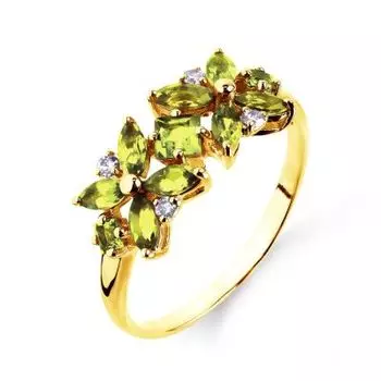 Кольцо с хризолитами и фианитами Линии Любви