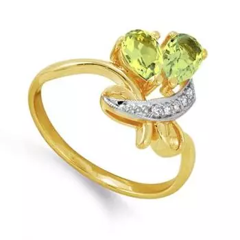 Кольцо с хризолитами и фианитами Линии Любви