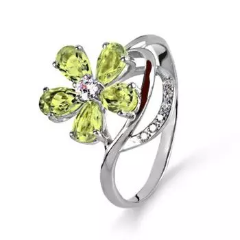 Кольцо с хризолитами и фианитами Линии Любви