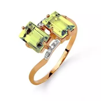 Кольцо с хризолитами и фианитами Линии Любви