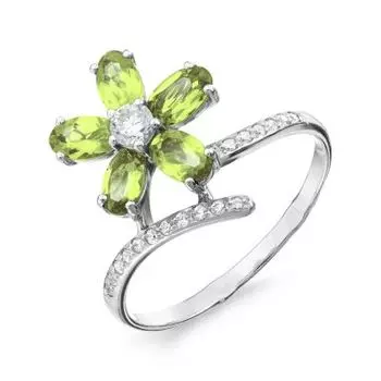 Кольцо с хризолитами и фианитами Линии Любви