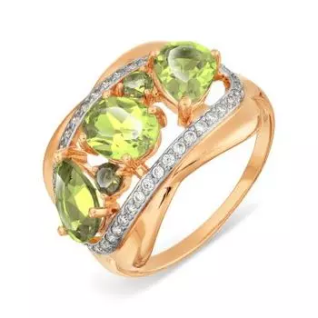 Кольцо с хризолитами и фианитами Линии Любви