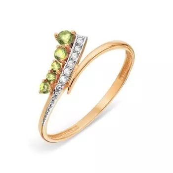 Кольцо с хризолитами и фианитами Линии Любви