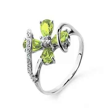 Кольцо с хризолитами и фианитами Линии Любви