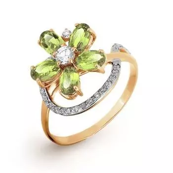 Кольцо с хризолитами и фианитами Линии Любви