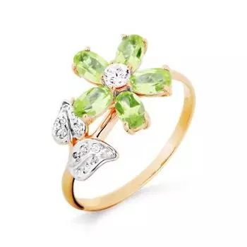 Кольцо с хризолитами и фианитами Линии Любви