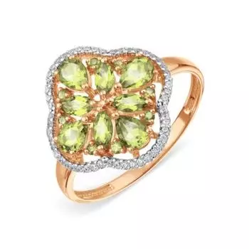 Кольцо с хризолитами и фианитами Линии Любви