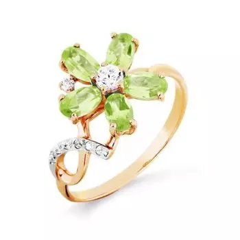 Кольцо с хризолитами и фианитами Линии Любви