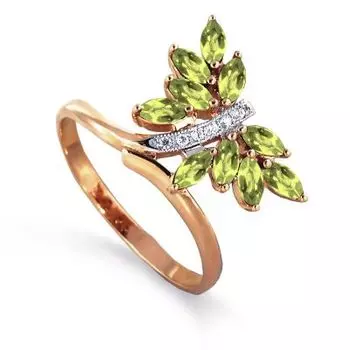 Кольцо с хризолитами и фианитами Линии Любви