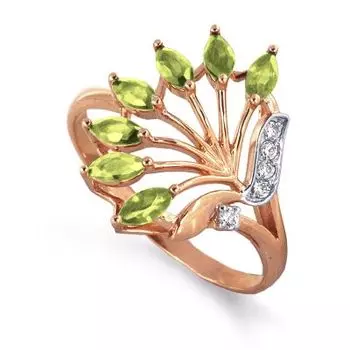 Кольцо с хризолитами и фианитами Линии Любви