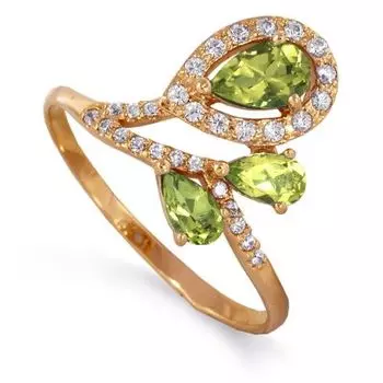 Кольцо с хризолитами и фианитами Линии Любви