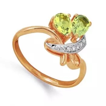 Кольцо с хризолитами и фианитами Линии Любви