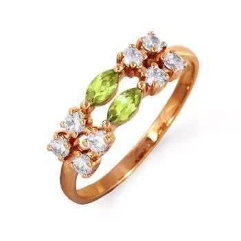 Кольцо с хризолитами и фианитами Линии Любви