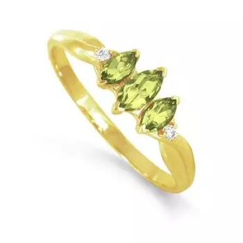 Кольцо с хризолитами и фианитами Линии Любви