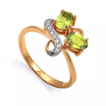 Кольцо с хризолитами и фианитами Линии Любви