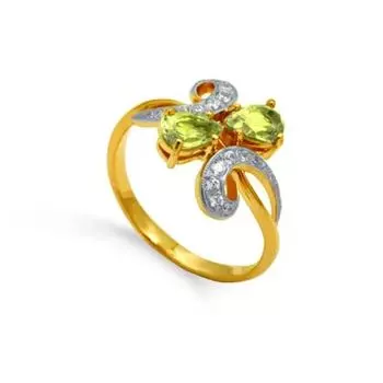 Кольцо с хризолитами и фианитами Линии Любви