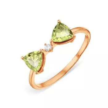 Кольцо с хризолитами и фианитом Линии Любви