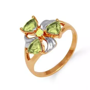 Кольцо с хризолитами и фианитом Линии Любви