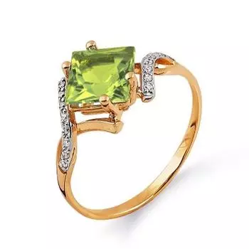 Кольцо с хризолитом и бриллиантами Линии Любви