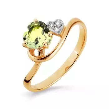 Кольцо с хризолитом и фианитами Линии Любви