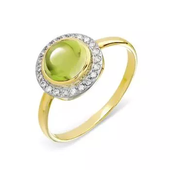 Кольцо с хризолитом и фианитами Линии Любви