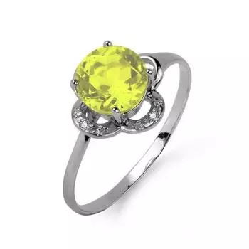 Кольцо с хризолитом и фианитами Линии Любви