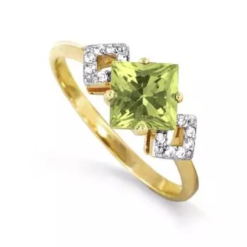 Кольцо с хризолитом и фианитами Линии Любви