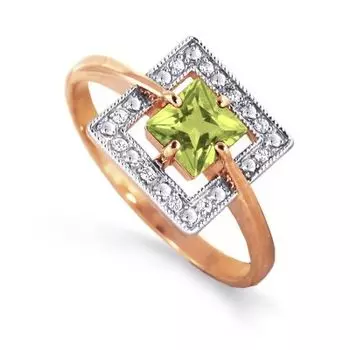 Кольцо с хризолитом и фианитами Линии Любви