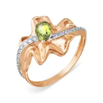 Кольцо с хризолитом и фианитами Линии Любви