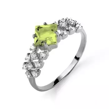 Кольцо с хризолитом и фианитами Линии Любви