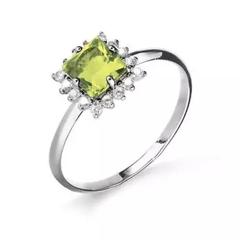 Кольцо с хризолитом и фианитами Линии Любви