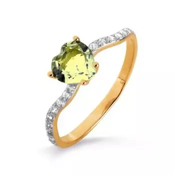 Кольцо с хризолитом и фианитами Линии Любви