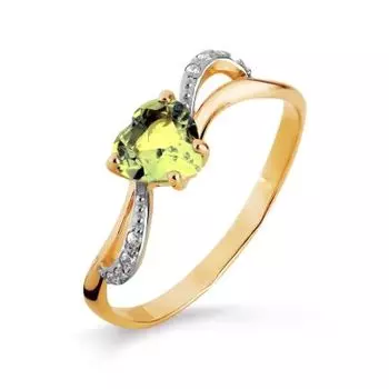 Кольцо с хризолитом и фианитами Линии Любви