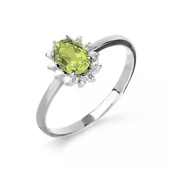 Кольцо с хризолитом и фианитами Линии Любви