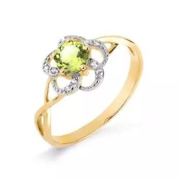 Кольцо с хризолитом и фианитами Линии Любви