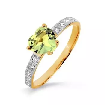 Кольцо с хризолитом и фианитами Линии Любви