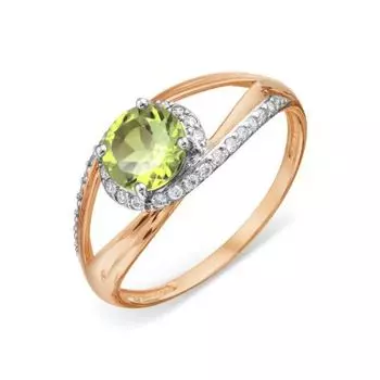 Кольцо с хризолитом и фианитами Линии Любви