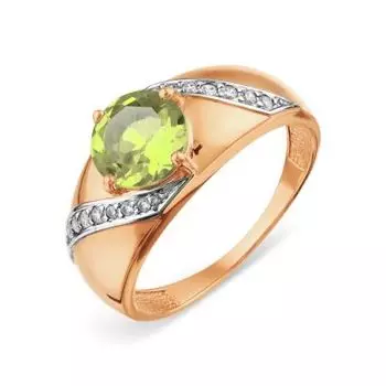 Кольцо с хризолитом и фианитами Линии Любви