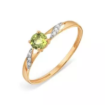 Кольцо с хризолитом и фианитами Линии Любви