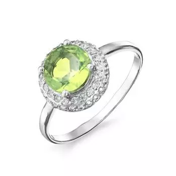 Кольцо с хризолитом и фианитами Линии Любви